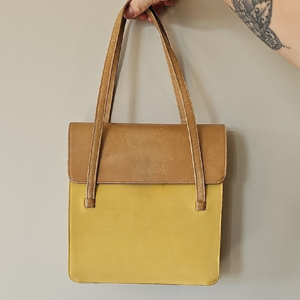 Vintage Leather Butter Yellow Briefcase Satchel Handbag
